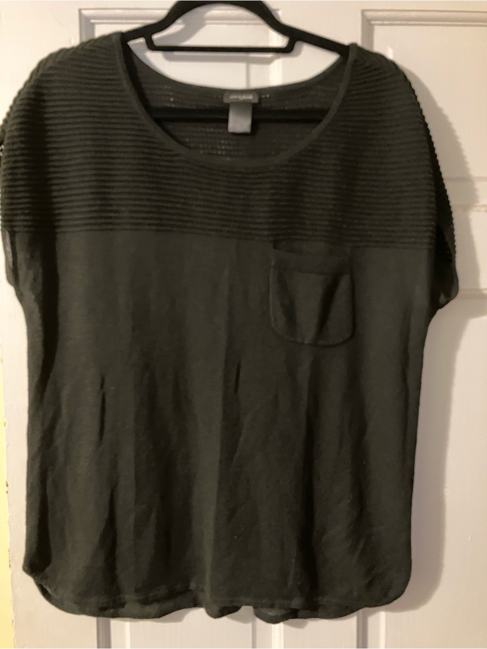Ann Taylor Black Ribbed Yoke Short Sleeve Top